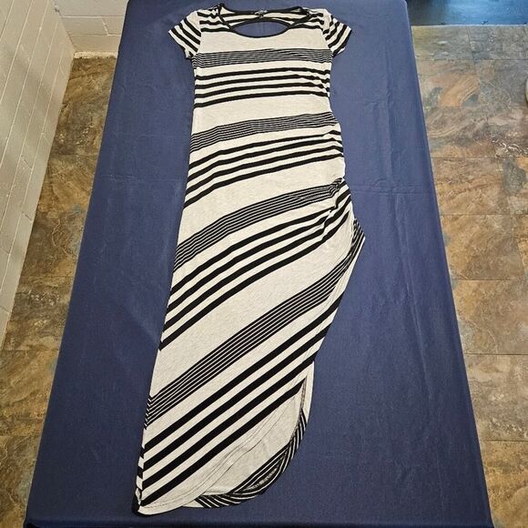 Christian Siriano Dress Asymmetrical Gray w/Black Stripes Size L - Picture 4 of 15